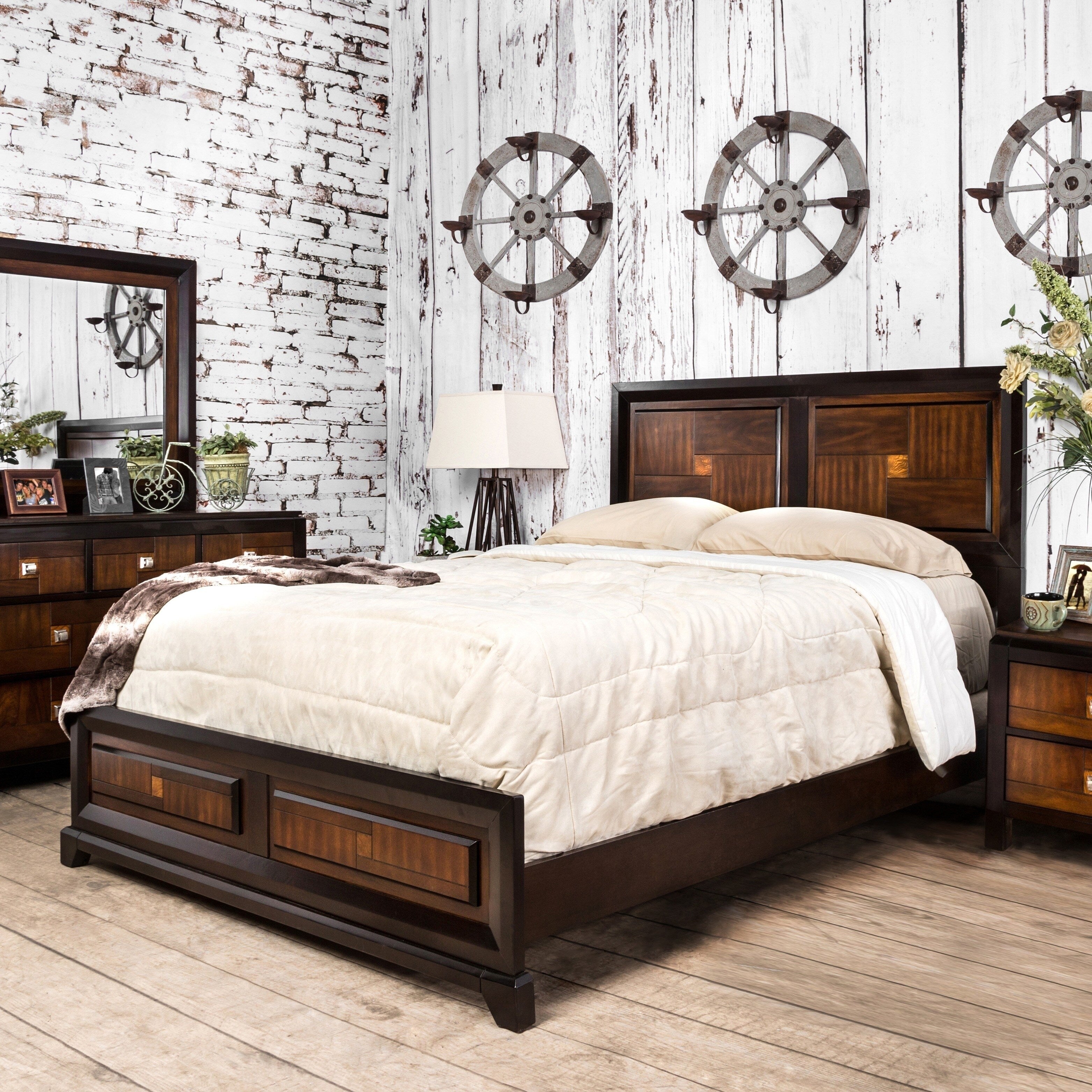 Transitional Walnut Panel Bed By Foa