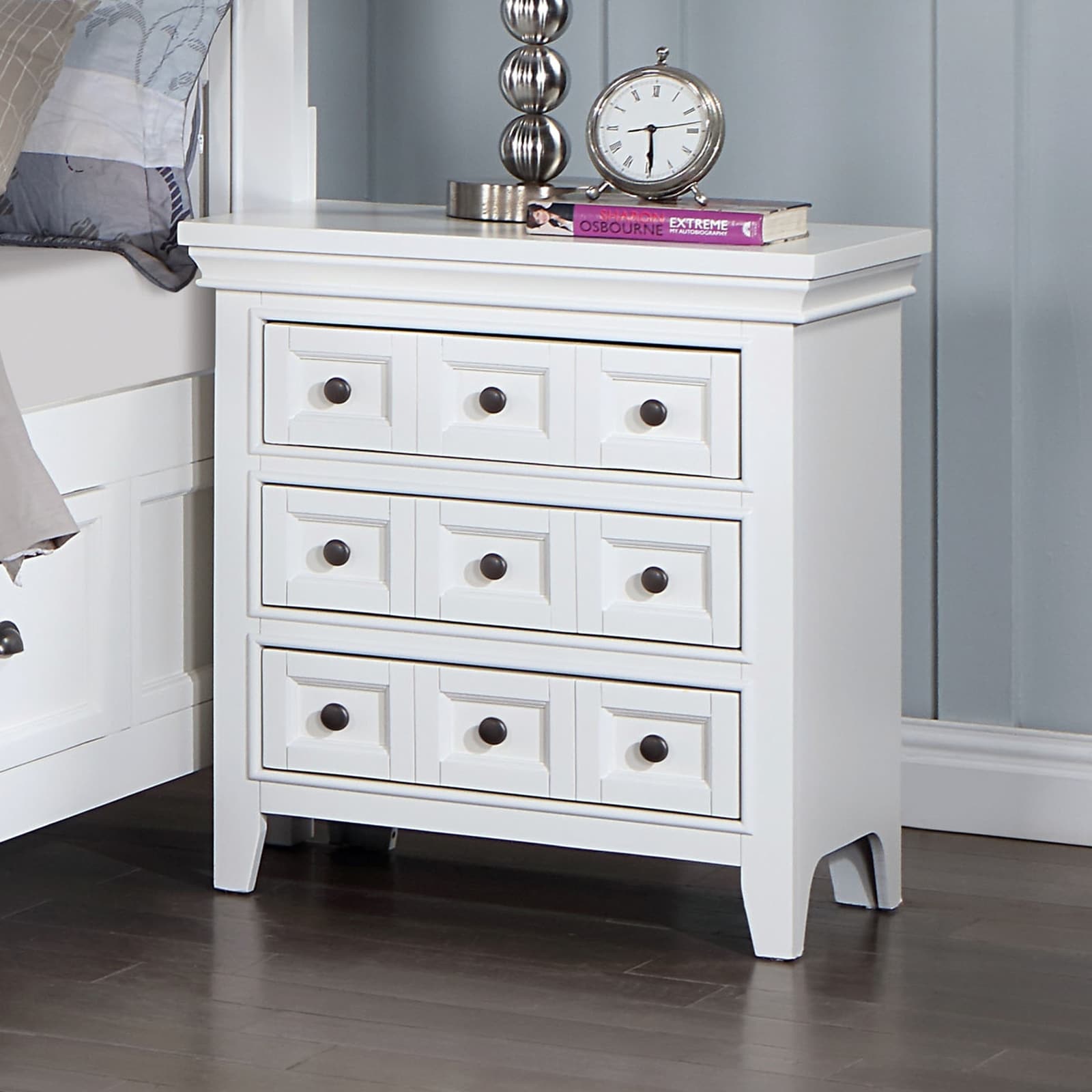 Transitional White Solid Wood 1Pc Nightstand W Round Knobs 3 Drawers For Bedroom