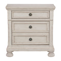 Transitional Wire Brushed White Nightstand Hidden Drawer Bun Feet Classic Style