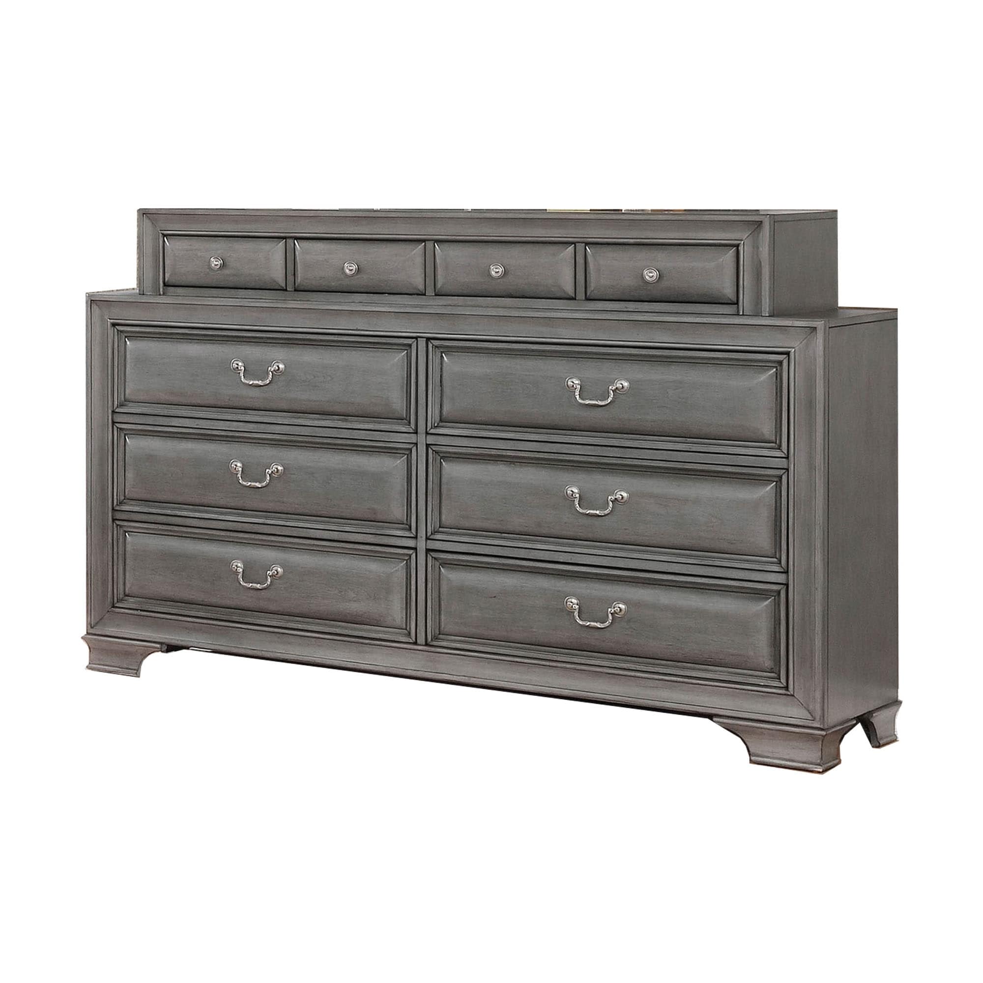 Transitional Wooden Dresser With 10 Drawers And Bracket Legs Gray