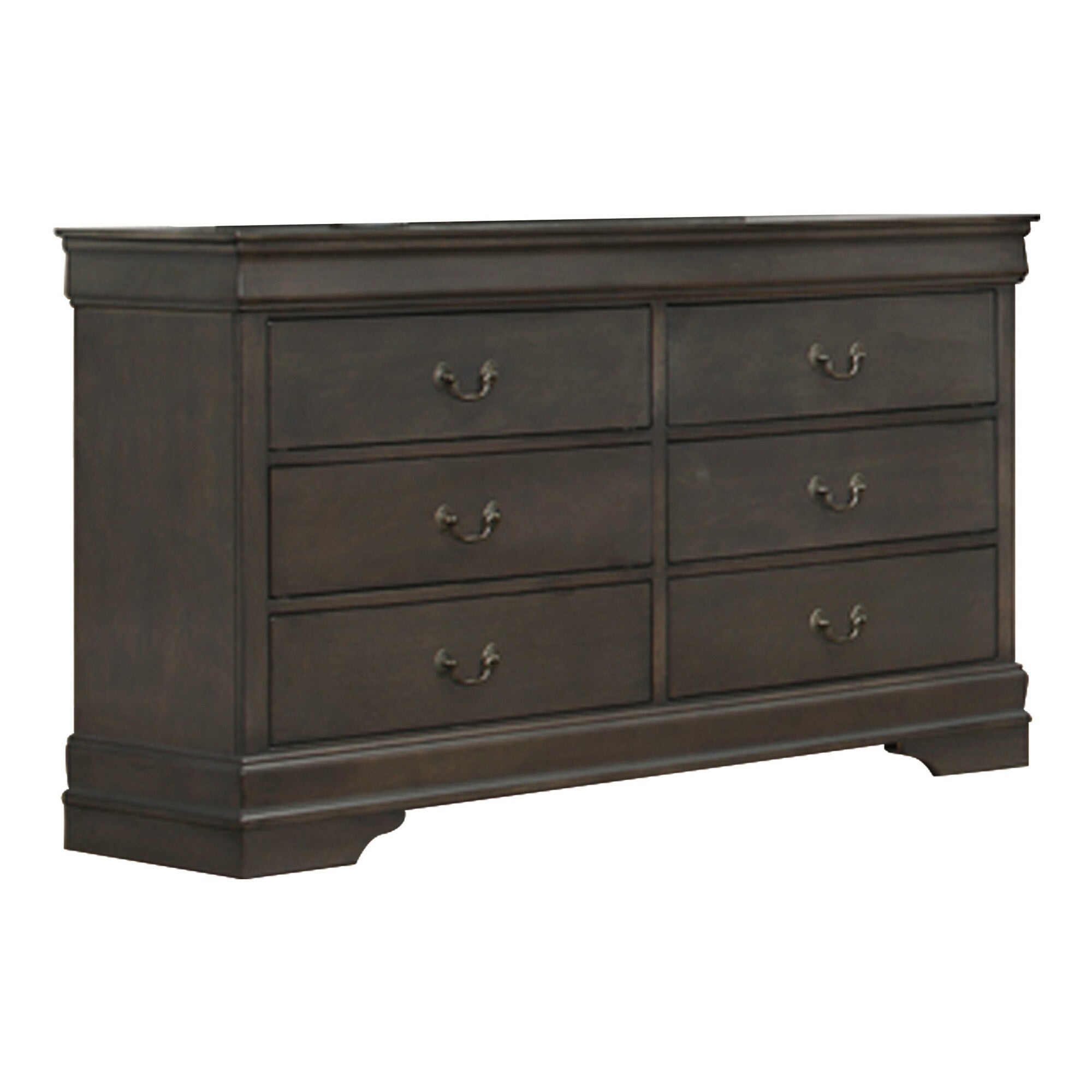 Transitional Wooden Dresser With 6 Drawers And Metal Handles Gray