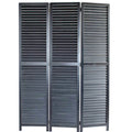 Transitional Wooden Screen With 3 Panels And Shutter Design Black