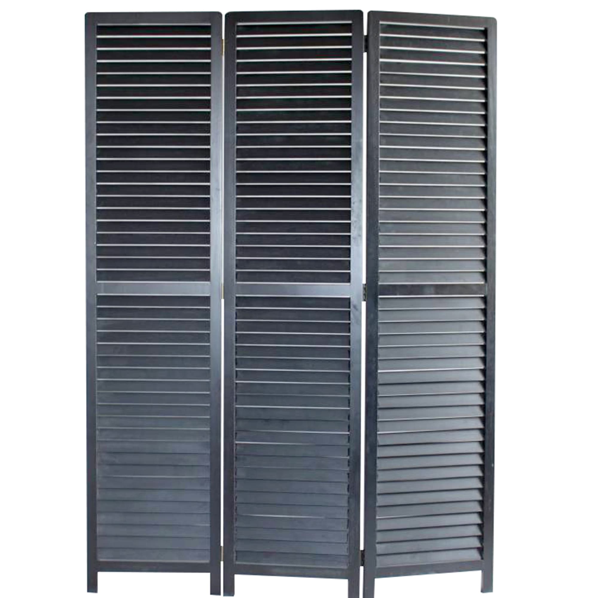 Transitional Wooden Screen With 3 Panels And Shutter Design Black