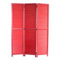 Transitional Wooden Screen With 3 Panels And Shutter Design Red