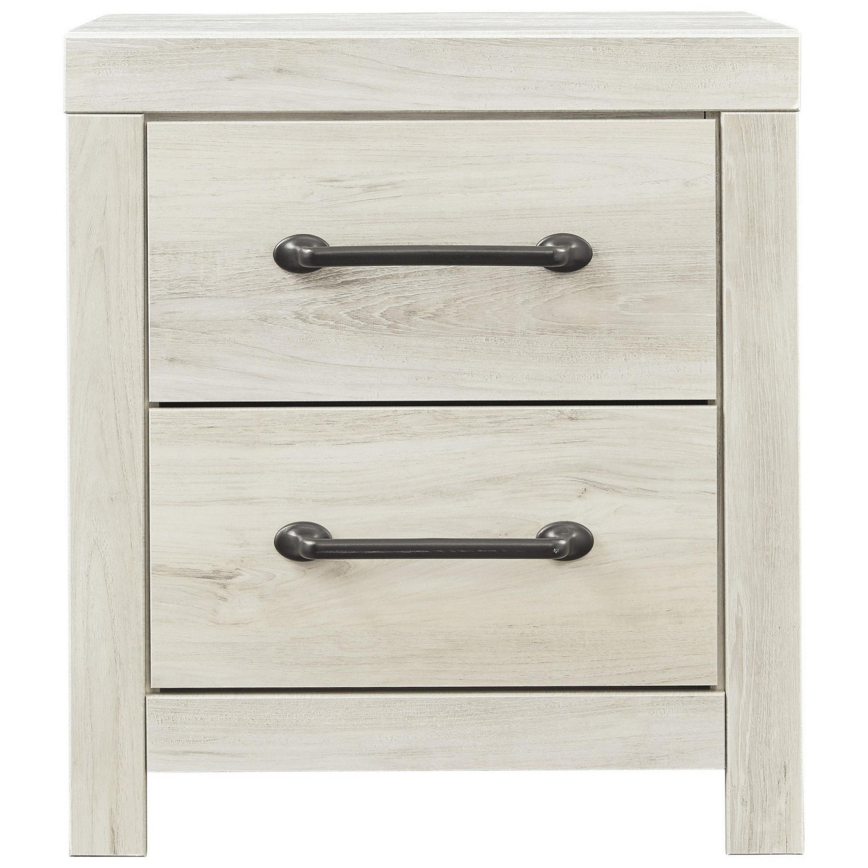 Transitional Wooden Two Drawer Setup Nightstand With Bar Handles White