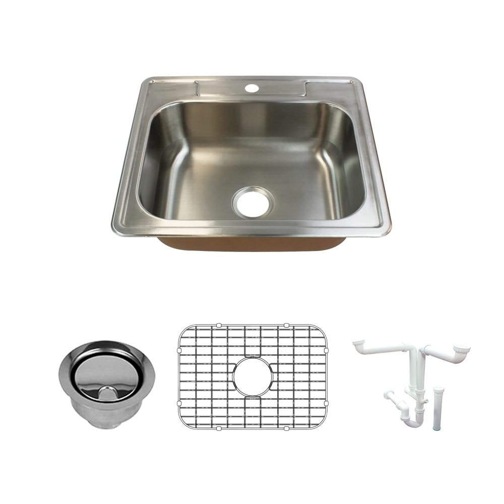 Transolid Classic 25 In 18 Gauge Drop In Single Bowl Kitchen Sink With Grids Strainer Installation Kit