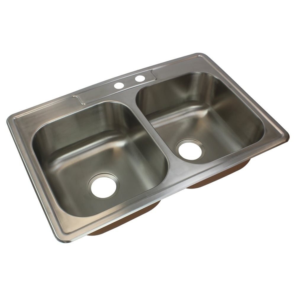 Transolid Classic 33 In 18 Gauge Drop In Double Bowl Kitchen Sink With Mr2 Faucet Holes