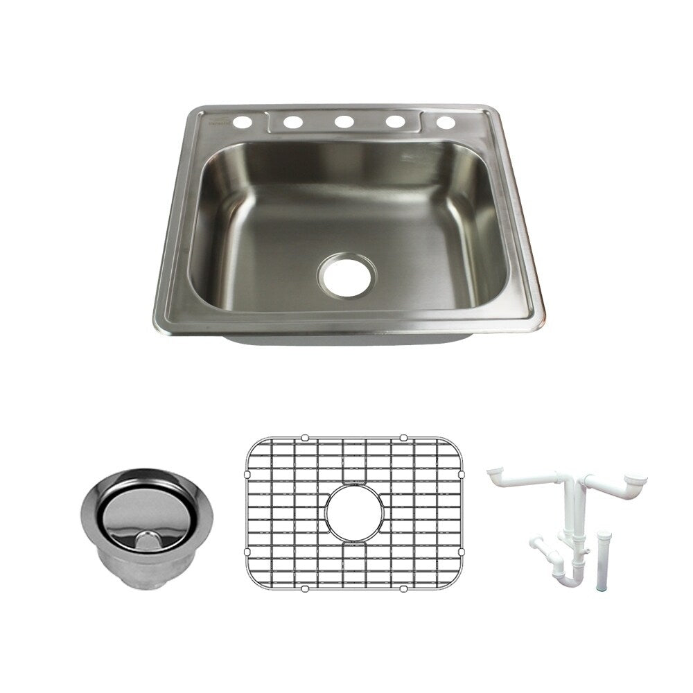 Transolid Select 25 In 22 Gauge Drop In Single Bowl Kitchen Sink With Grid Strainer Installation Kit