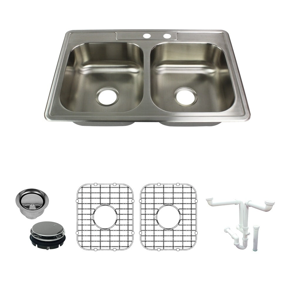Transolid Select 33 In 22 Gauge Drop In Double Bowl Kitchen Sink With Grids Strainer Disposer Strainer Inst