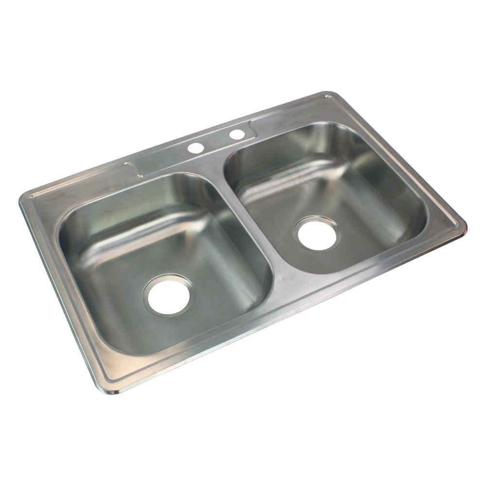 Transolid Select 33 In 22 Gauge Drop In Double Bowl Kitchen Sink With Mr2 Faucet Holes