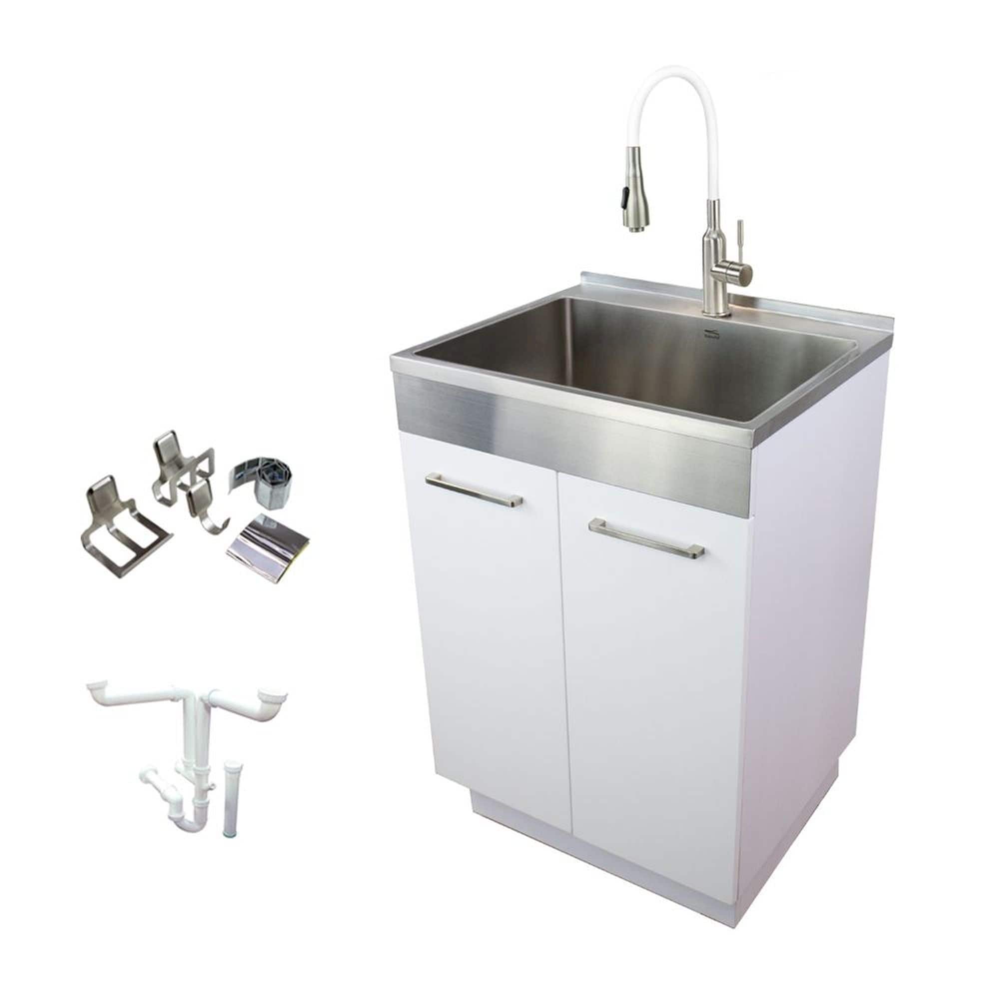 Transolid Tcam 2420 Ws 24 In X 20 In X 34.6 Laundry Sink Cabinet With Faucet And Accessories White