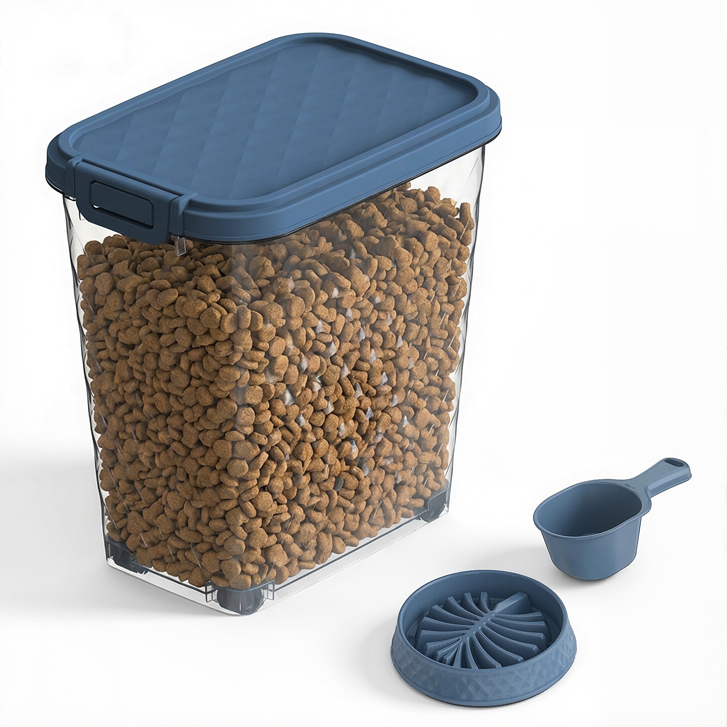 Transparent Food Storage Container Resin Material With Wheels Comes With A Slow Feeder Bowl And Spoon