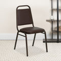 Trapezoidal Back Stacking Banquet Chair In Brown Vinyl Copper Vein Frame