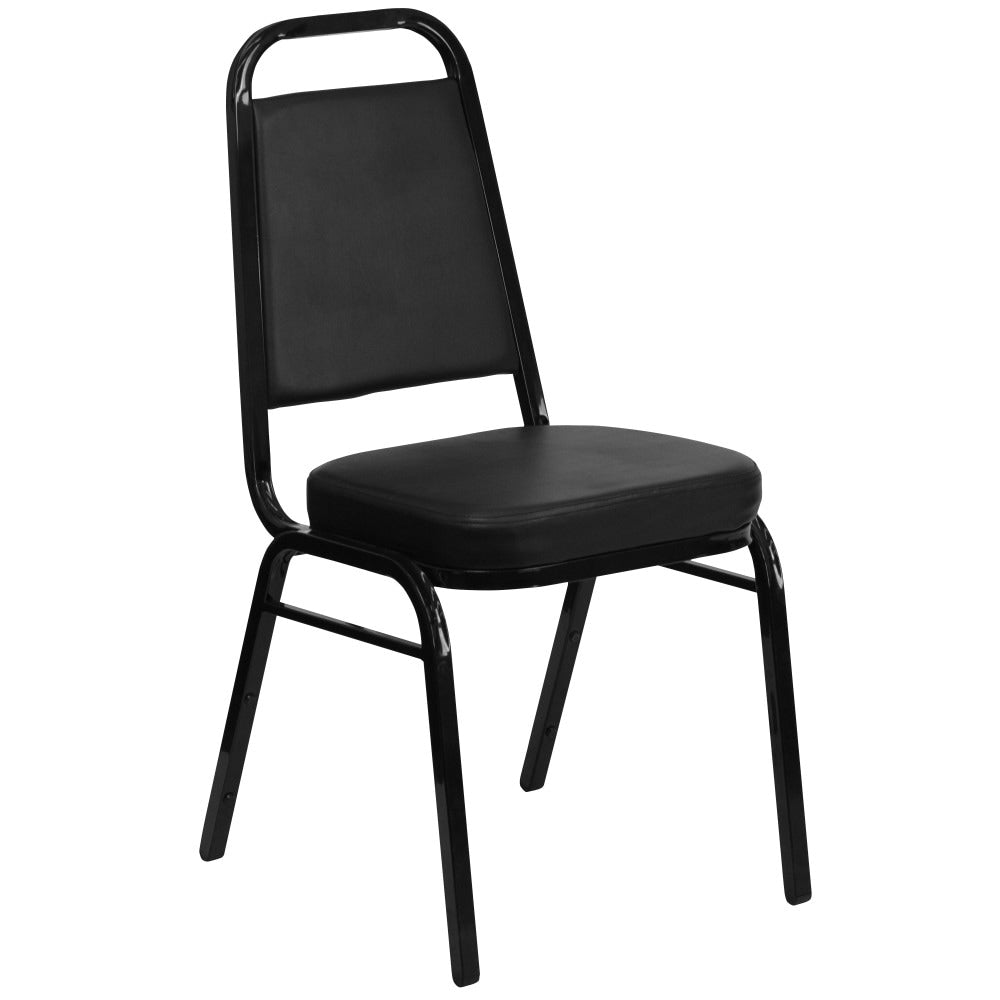 Hercules Series Trapezoidal Back Stacking Banquet Chair With Black Vinyl And 2.5 Inch Thick Seat And Black Frame