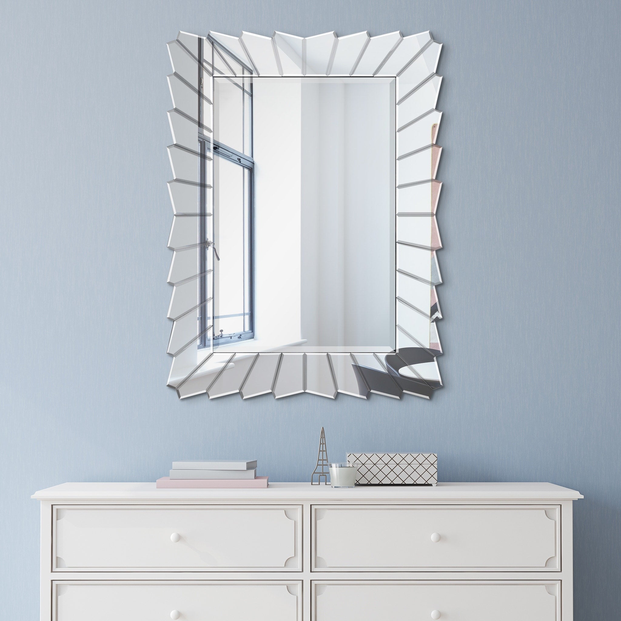 Porch Den St. Barbara Beveled Rectangular Wall Mirror With Geometric Edges