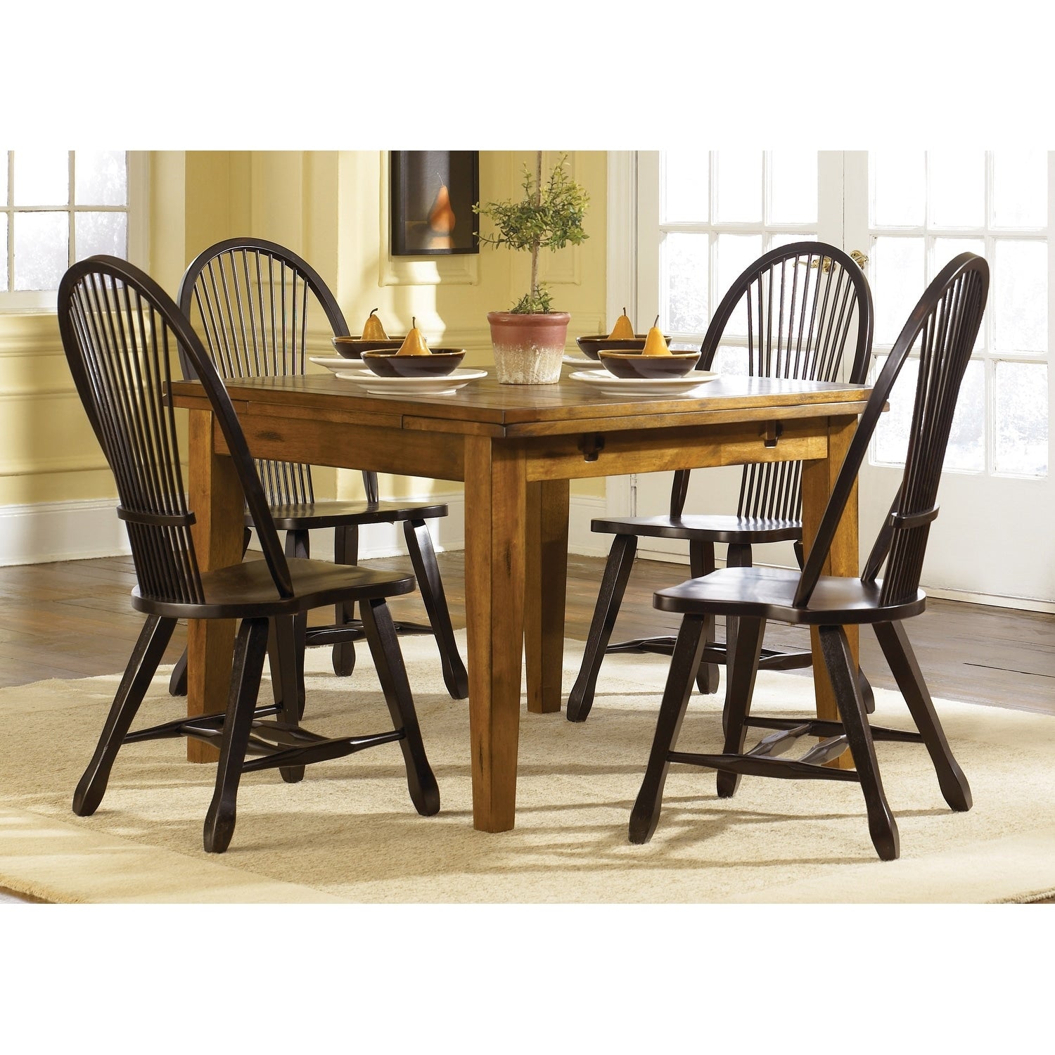 Treasures Rustic Oak And Black 5 Piece Sheaf Back Retractable Dinette Set