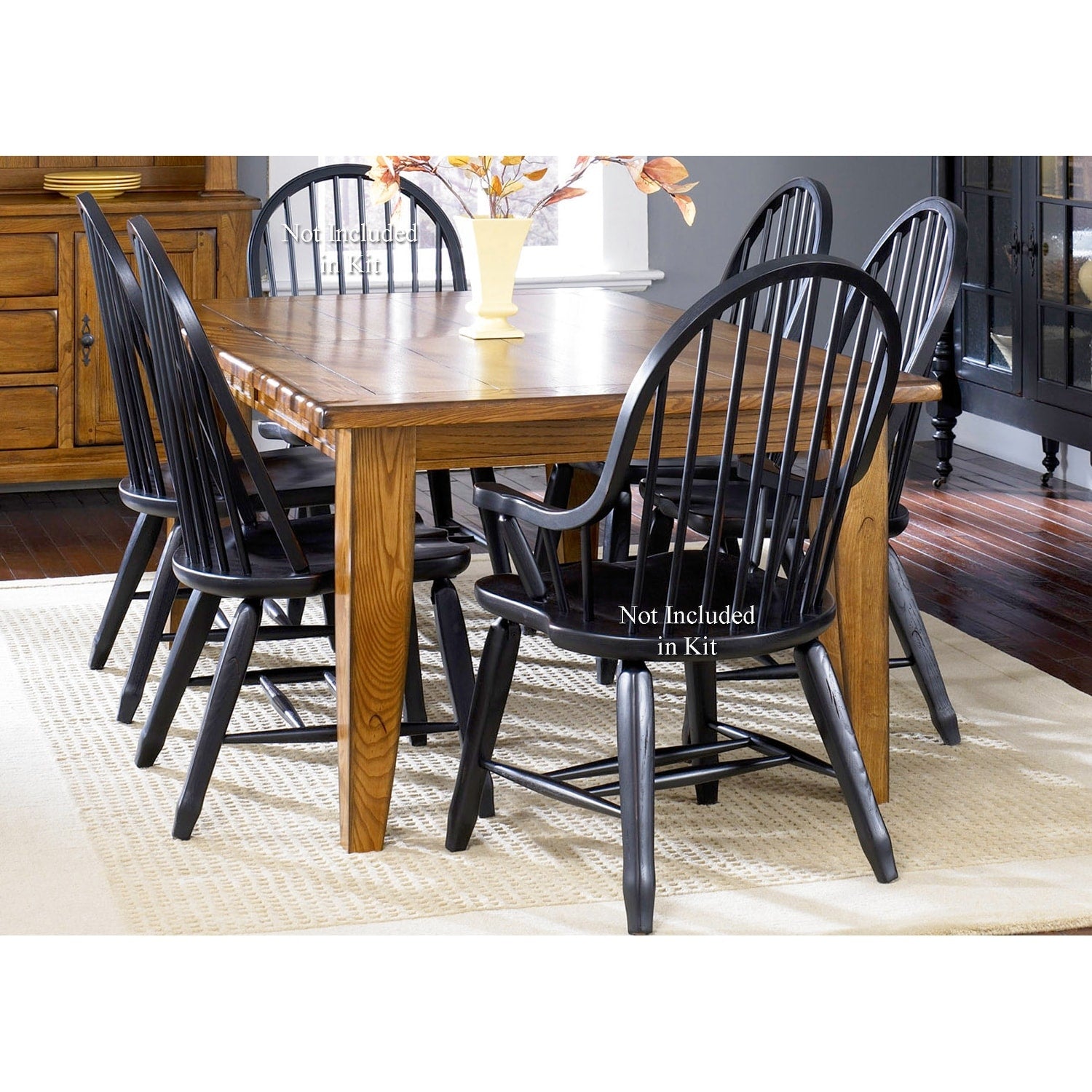 Treasures Rustic Oak And Black 5 Piece Sheaf Back Solid Top Dinette Set