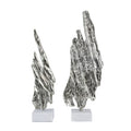 Tree Bark Sculpture Set Of 2 White Marble Silver Aluminum 27 23 Inch