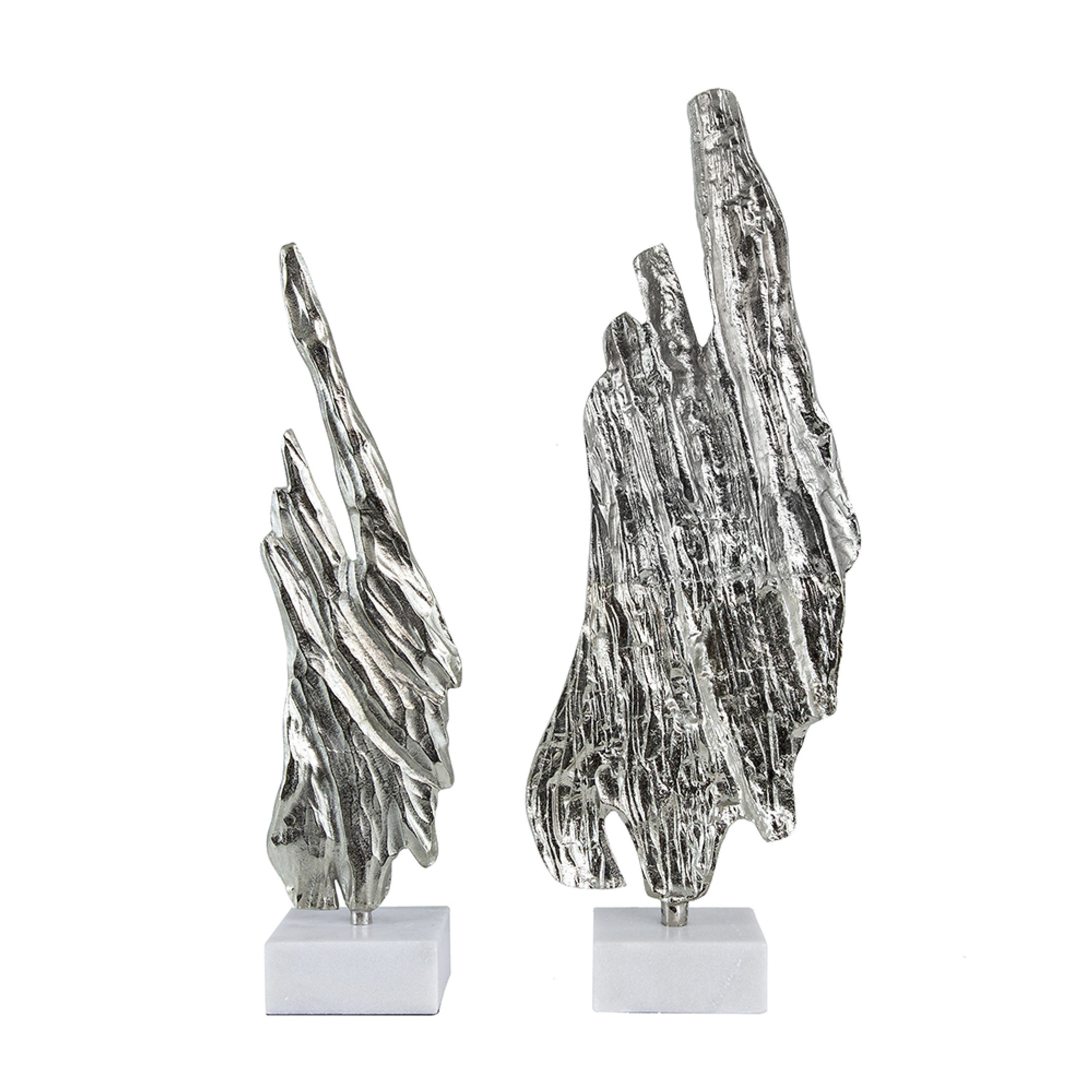Tree Bark Sculpture Set Of 2 White Marble Silver Aluminum 27 23 Inch