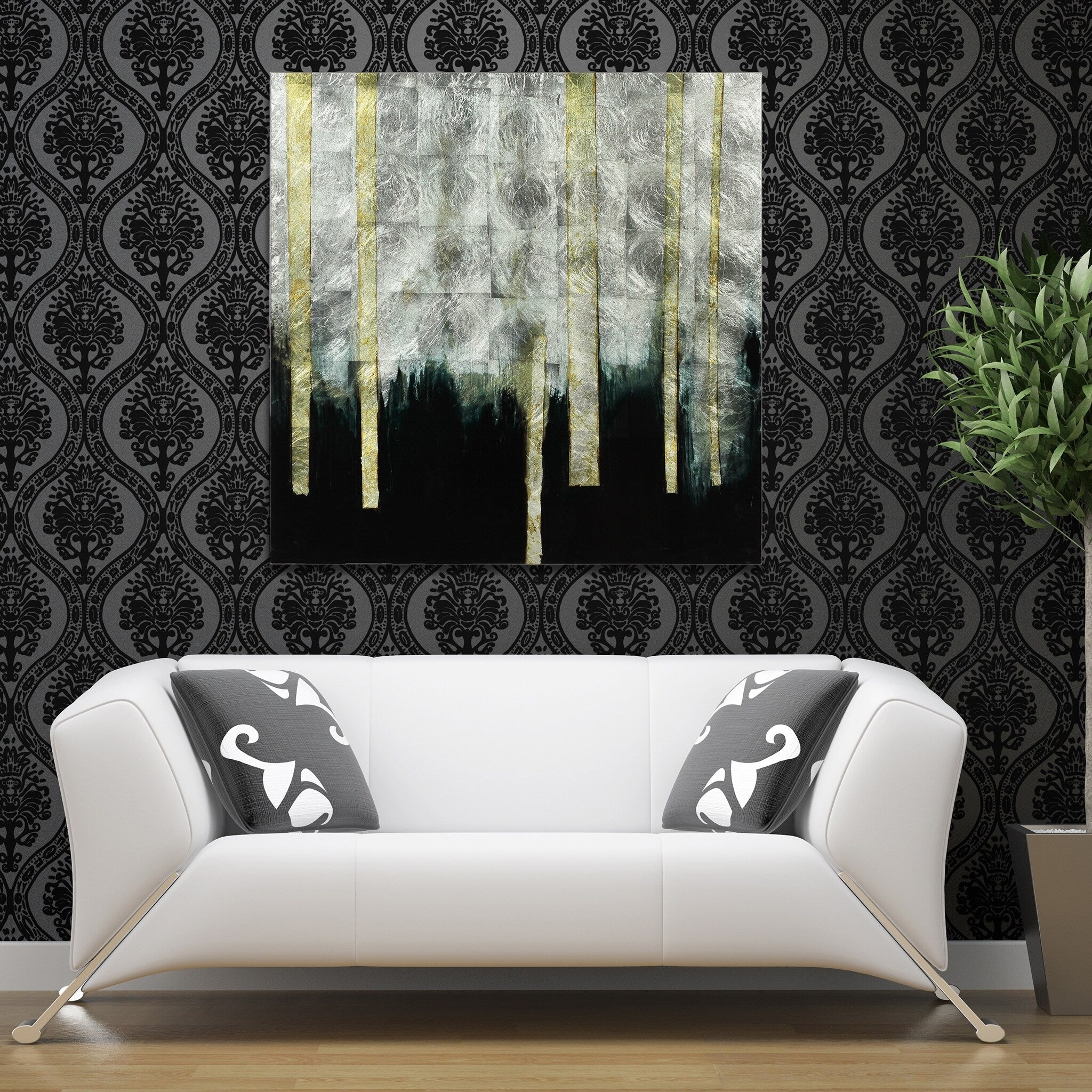 Treeline Ii Abstract Wall Art Reverse Printed Tempered Glass With Silver Leaf