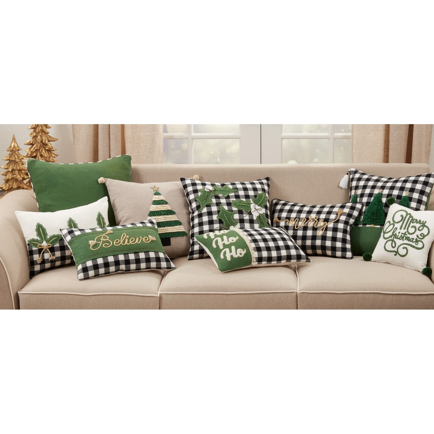Trees Design Plaid Pillow