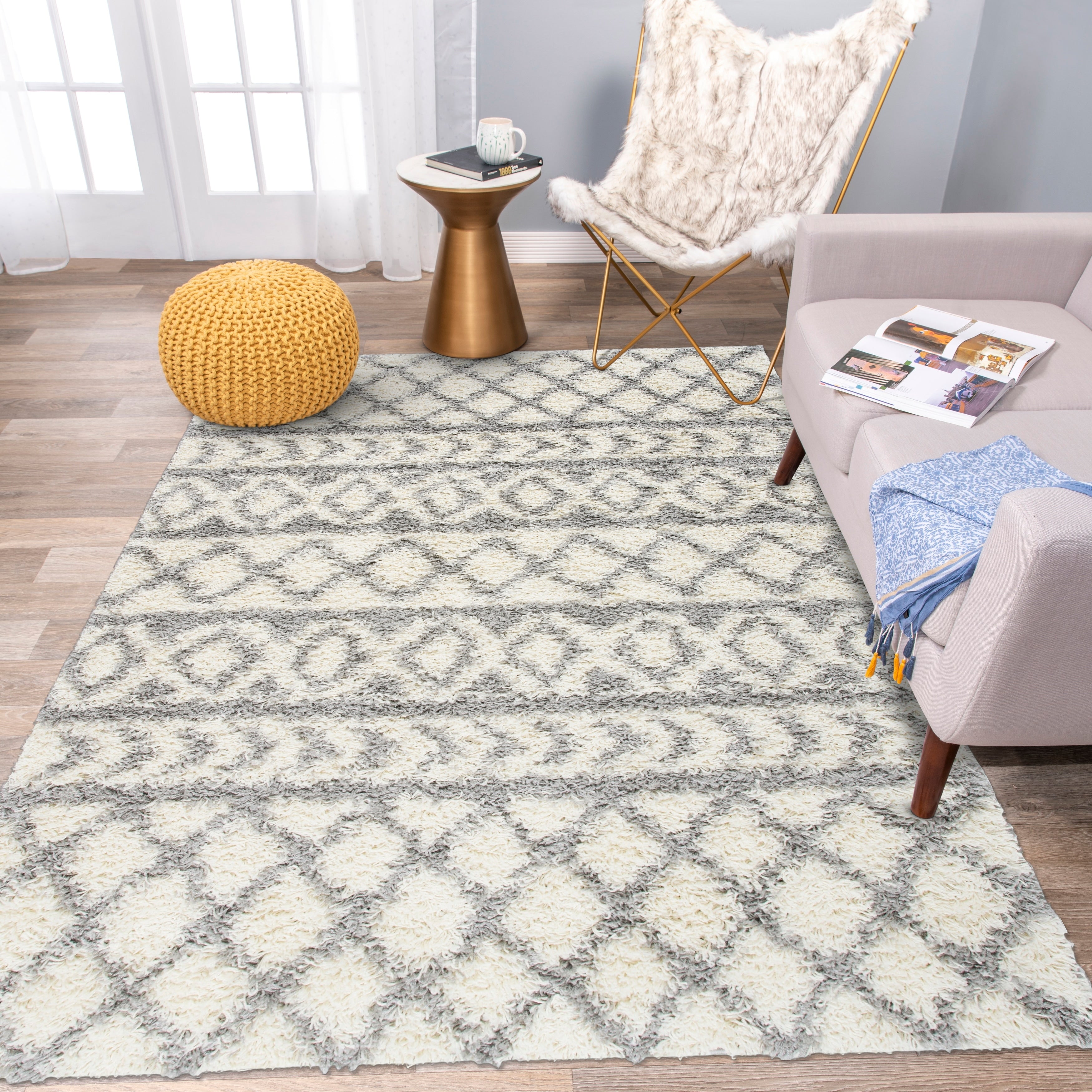 Trellis Geometric Plush Shag Area Rug