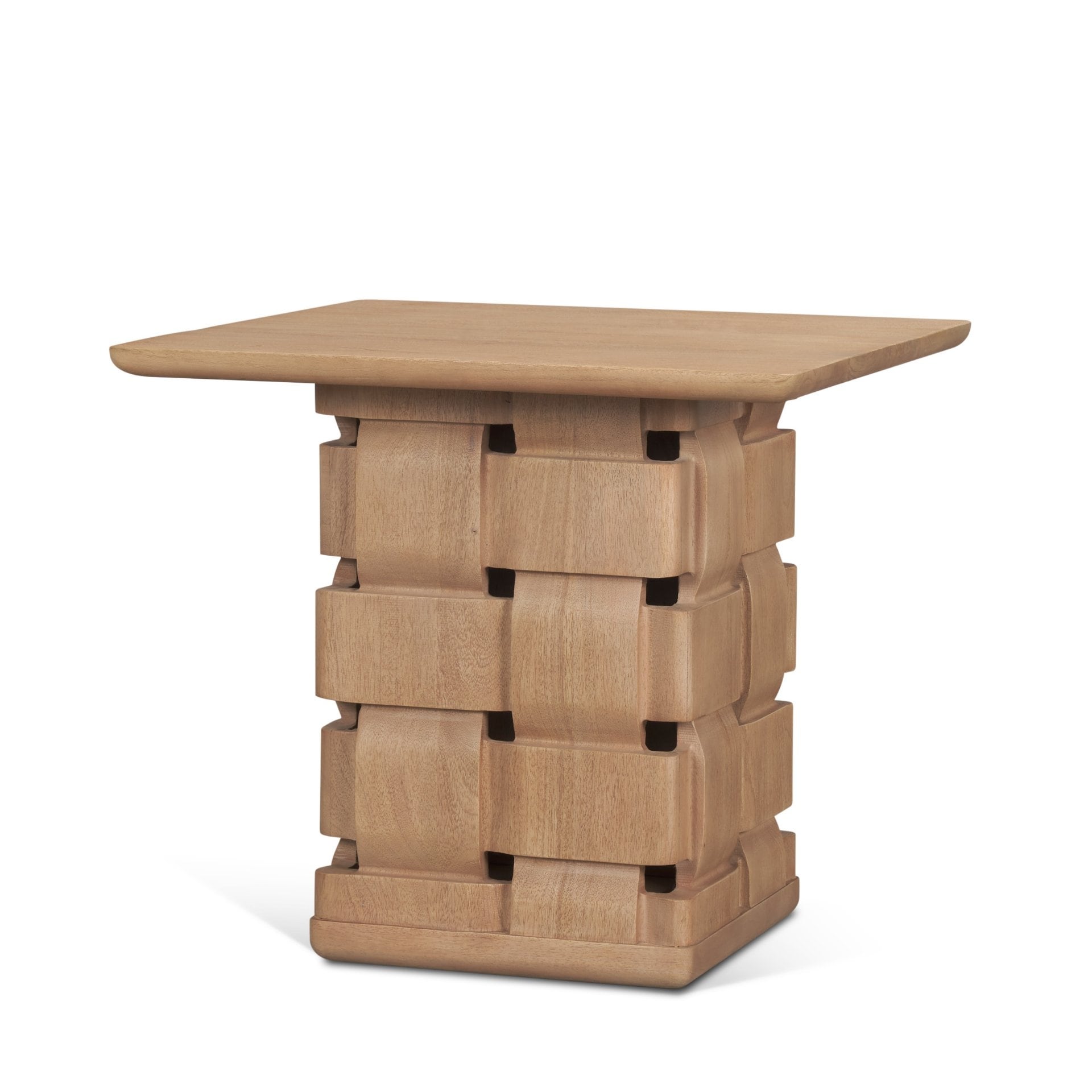 Trellyn Light Dark Brown Wood W Carved Woven Base Square Accent Table 22.0L X 22.0W X 20.0H