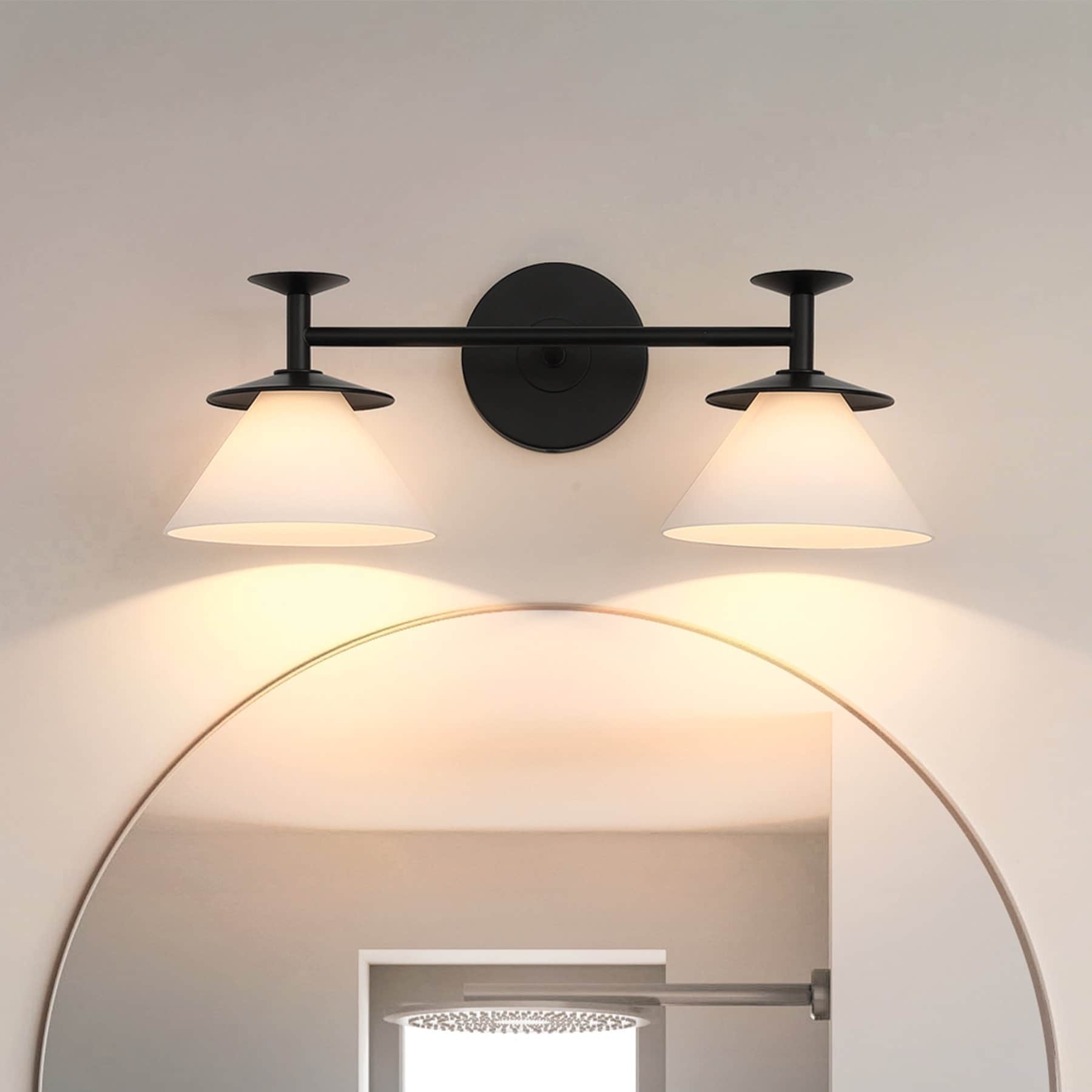 Tremolo 20 Inch 2 Light Matte Black And Champagne Gold Vanity Light With Etched Opal Glass