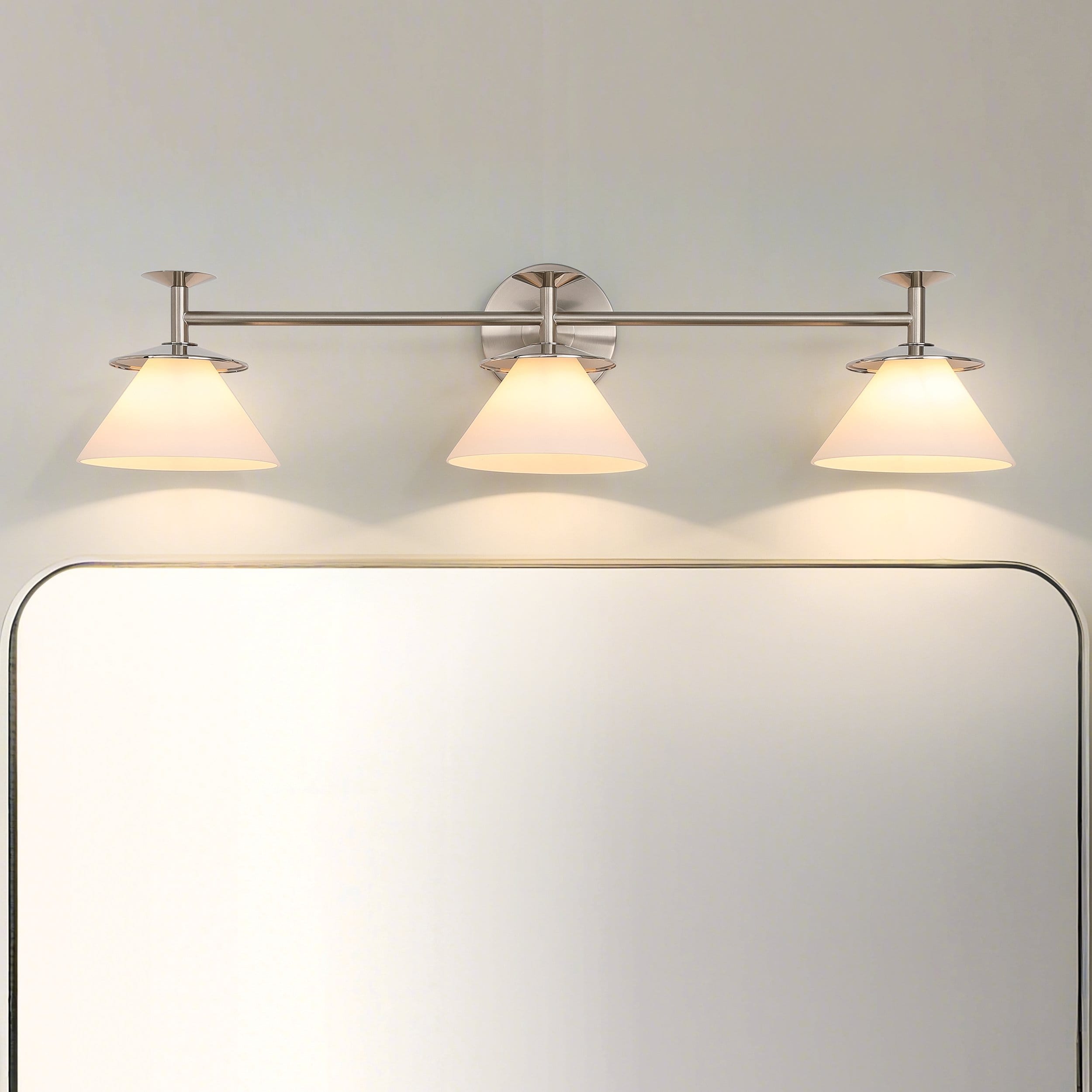 Tremolo 33 Inch 3 Light Brushed Nickel And Polished Nickel Vanity Light With Etched Opal Glass