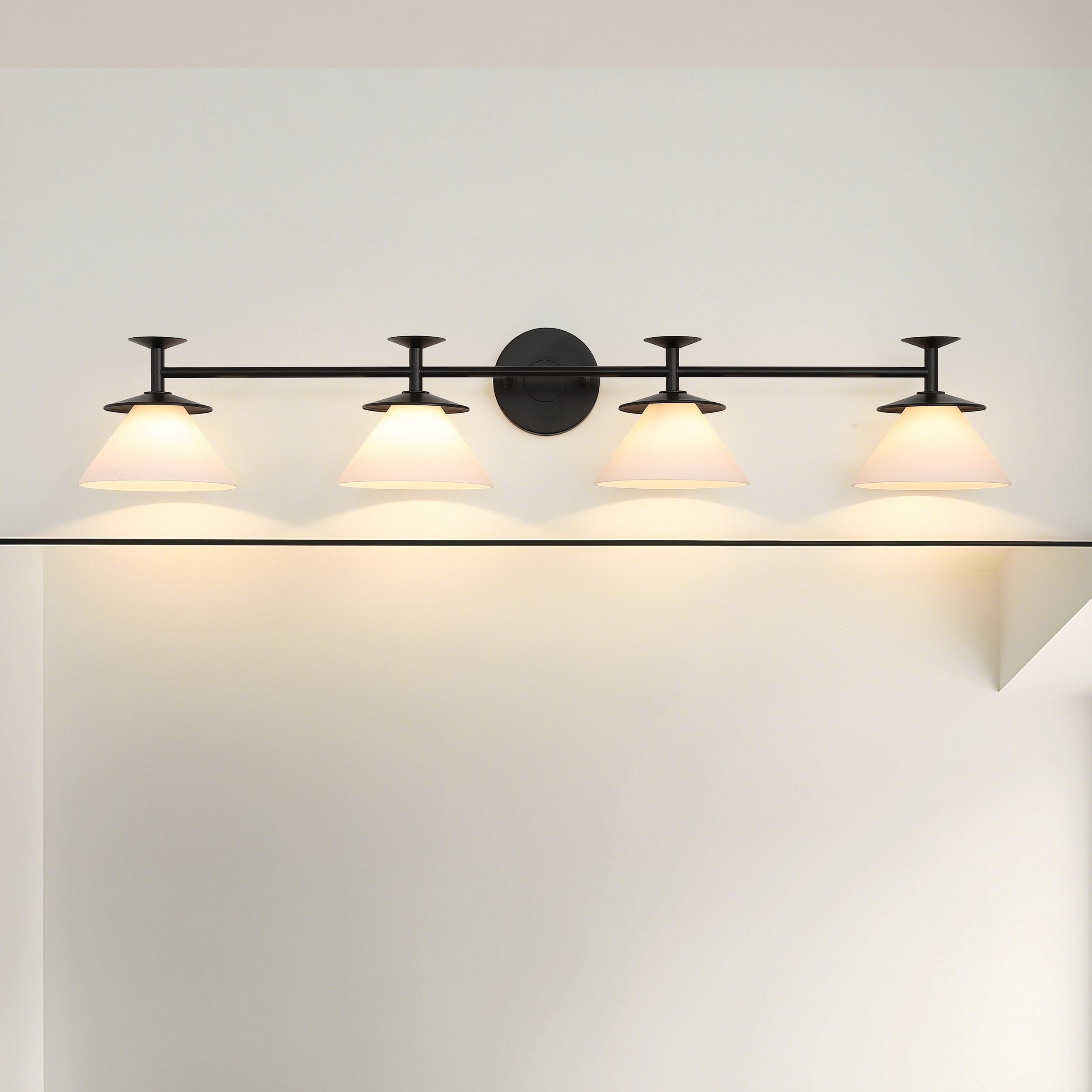 Tremolo 42 Inch 4 Light Matte Black And Champagne Gold Vanity Light With Etched Opal Glass