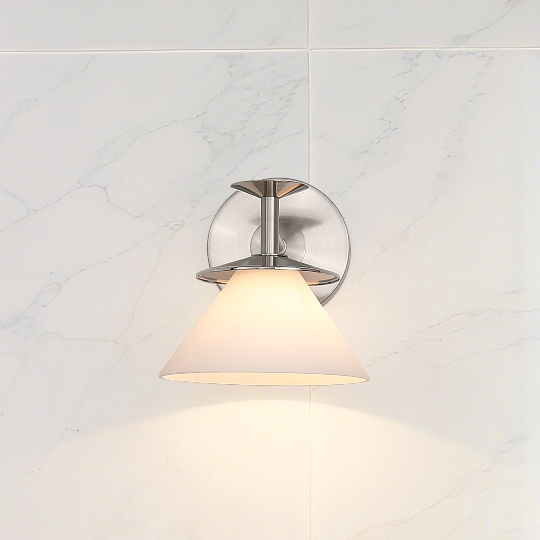 Tremolo 7 Inch 1 Light Brushed Nickel And Polished Nickel Vanity Light With Etched Opal Glass