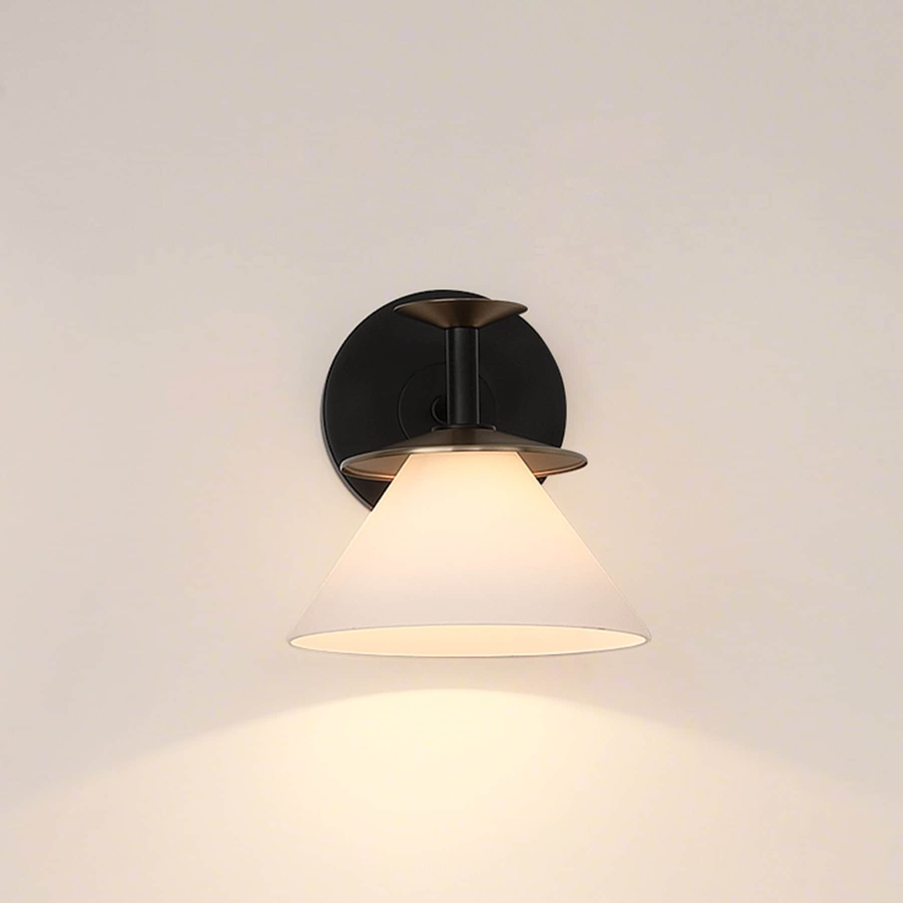 Tremolo 7 Inch 1 Light Matte Black And Champagne Gold Vanity Light With Etched Opal Glass