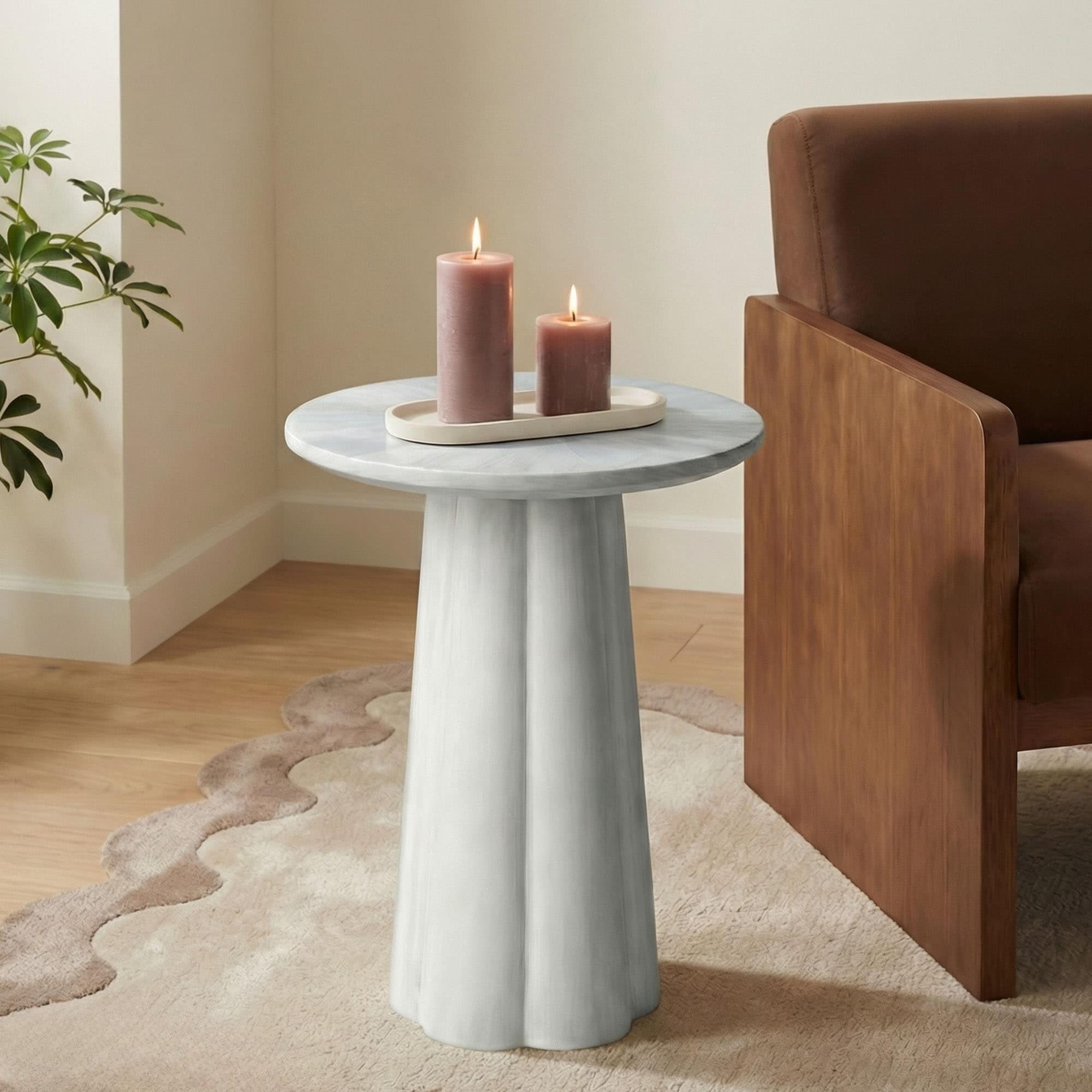 Trevo Round Solid Wood Side Table With Pedestal Base By East At Main