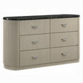 Trex Dresser 63 Inch 6 Reeded Drawers With Black Faux Marble Top Beige