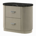 Trex Nightstand 2 Reeded Drawers With Black Faux Marble Oval Top Beige