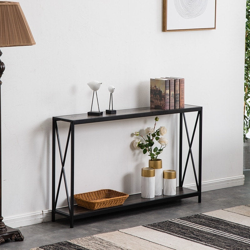 Triamine Board Cross Iron Frame Narrow Console Table Porch Side Table