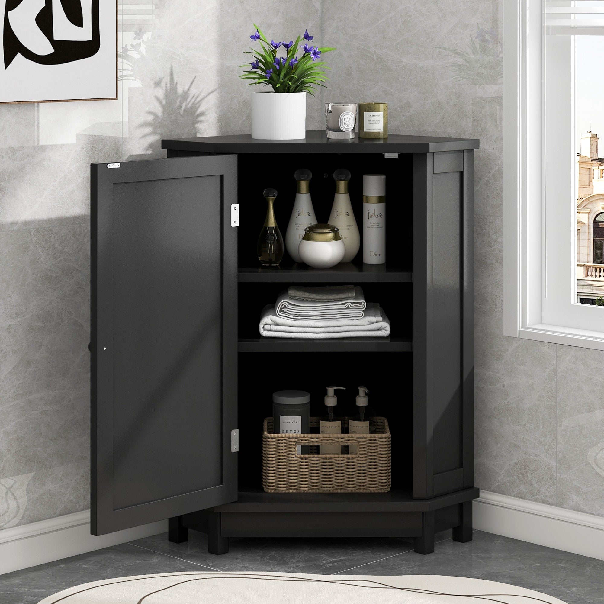 Triangle Corner Cabinet Storage Cabinet With Adjustable Shelves Simple Skin Care Cabinet For Bathroom Entryway