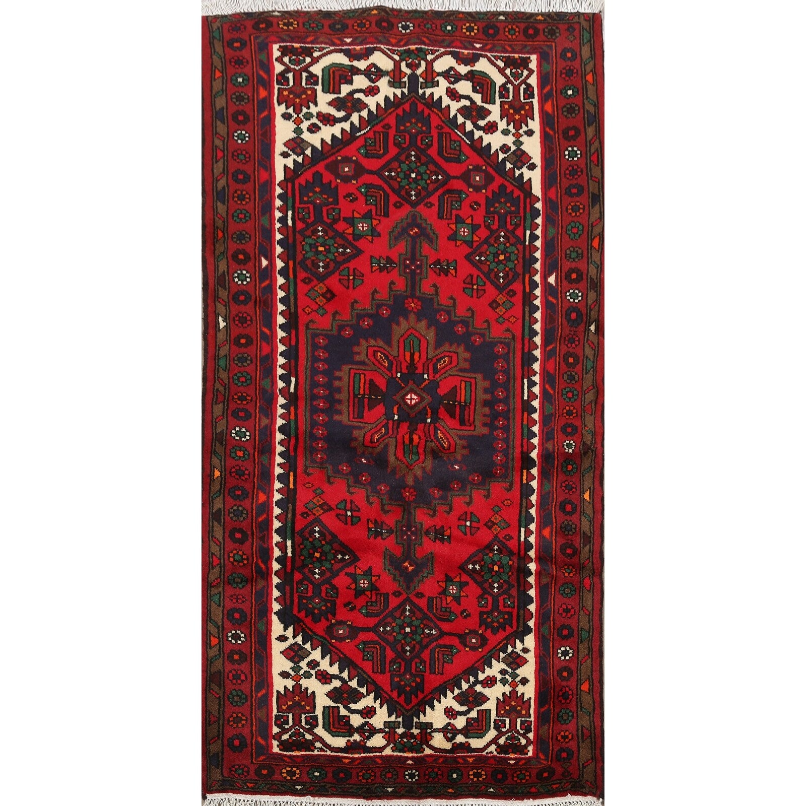 Tribal Geometric Hamedan Persian Wool Area Rug Hand Knotted Carpet. 32 X 53