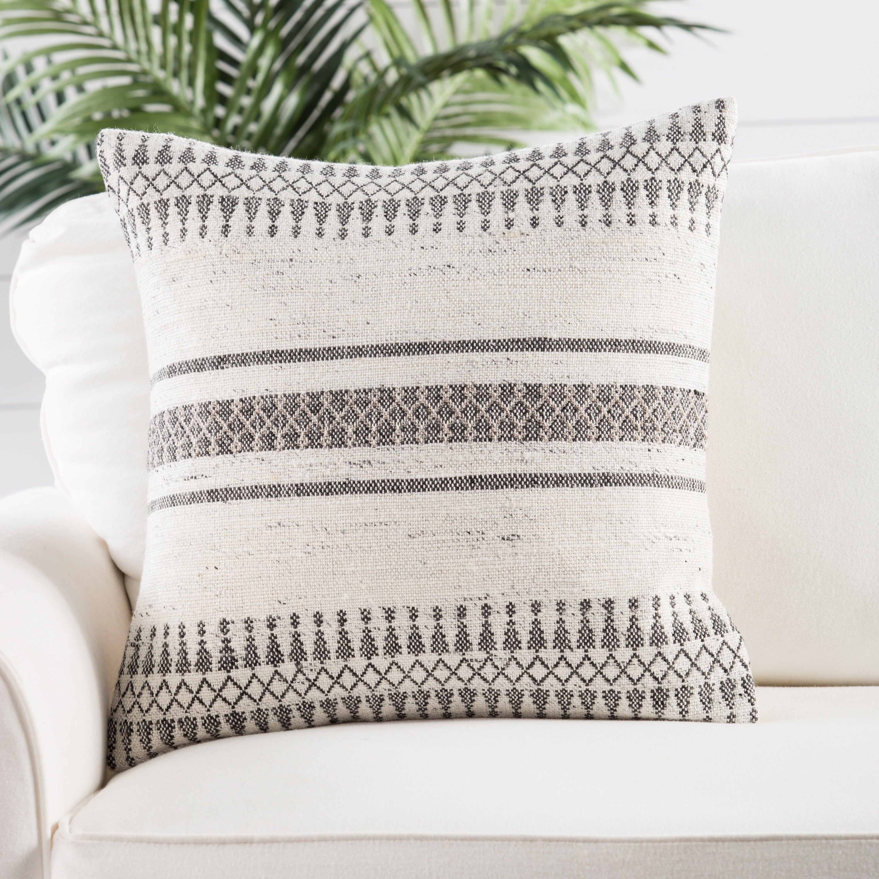 Tribal Pattern Ivory Gray Throw Pillow 20 Inch