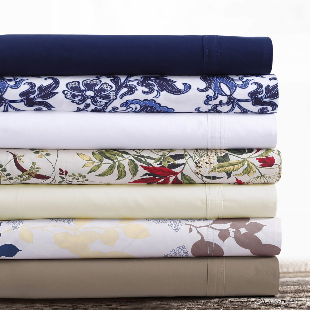 Tribeca Living Egyptian Cotton Percale Solid And Printed Extra Deep Pocket Sheet Set With Oversize Flat