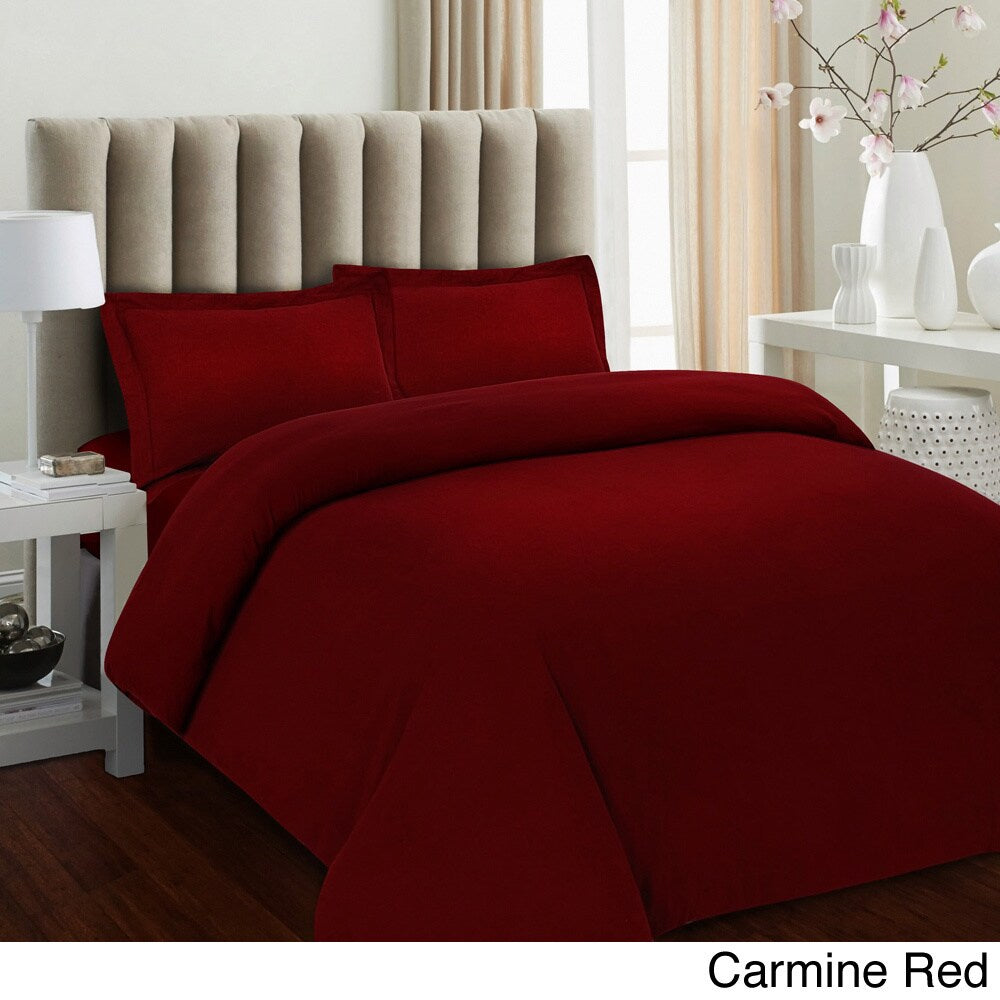 Tribeca Living Solid Flannel 3 Piece Duvet Cover Set