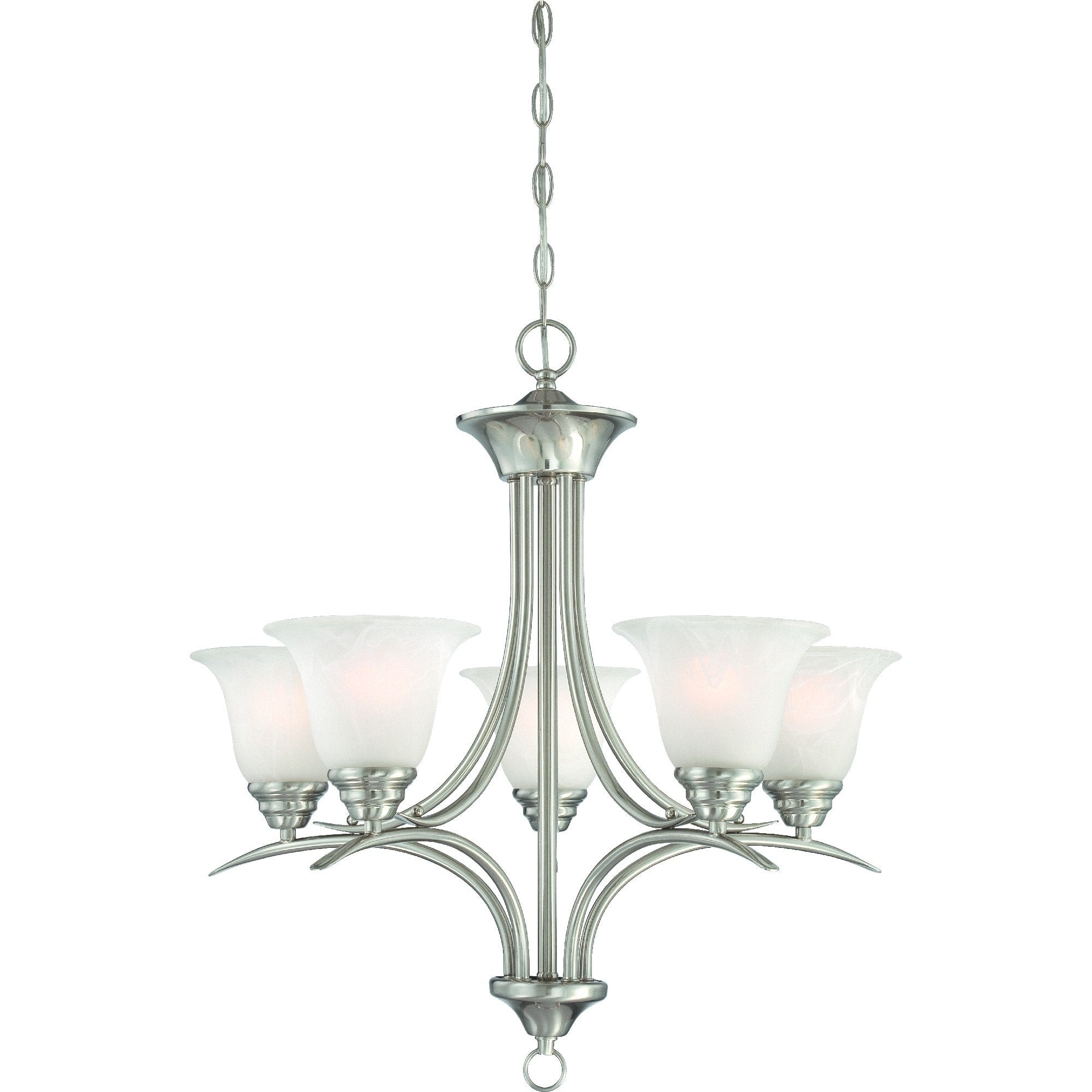 Trinidad 5 Light Brushed Nickel Chandelier Alabaster
