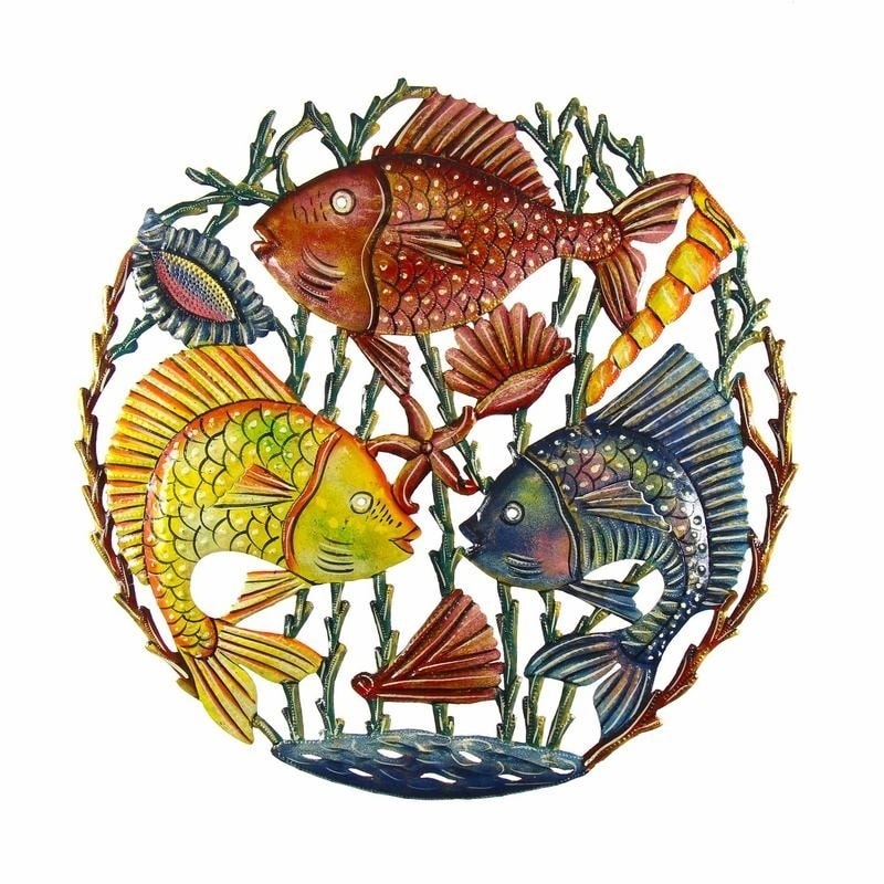 Trio Of Fish Painted Drum Art 24 Inch