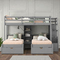Triple Bunk Bed Twin Over Twin Twin With Drawers Storage Staircase And Built In Shelves Solid Wood Frame