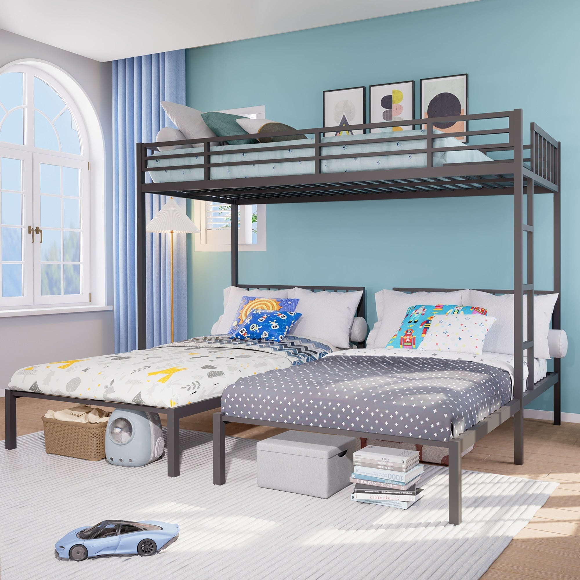 Triple Bunk Bed For Kids 3 Bed Bunk Beds For 3 Metal Triple Bunk Beds Separates Into 3 Twin Beds Noise Reduced Structure Black