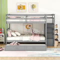 Triple Sleeper Bunk Bed Full Over Full With Twin Trundle And Stairs Space Saving Metal Frame For Kids Room