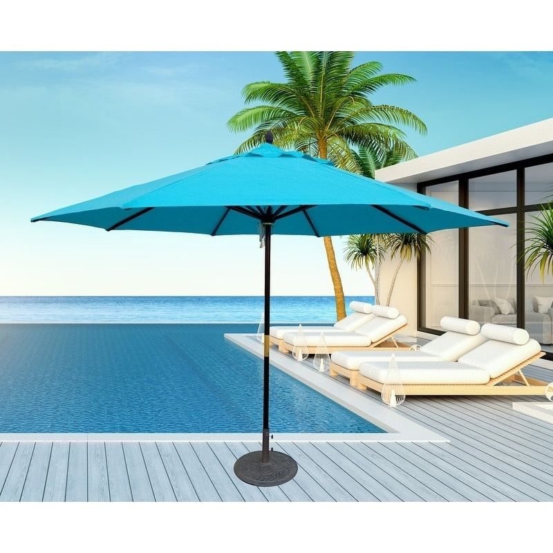 Tropishade 11 Ft. Dark Wood Market Umbrella With Turquoise Olefin Cover