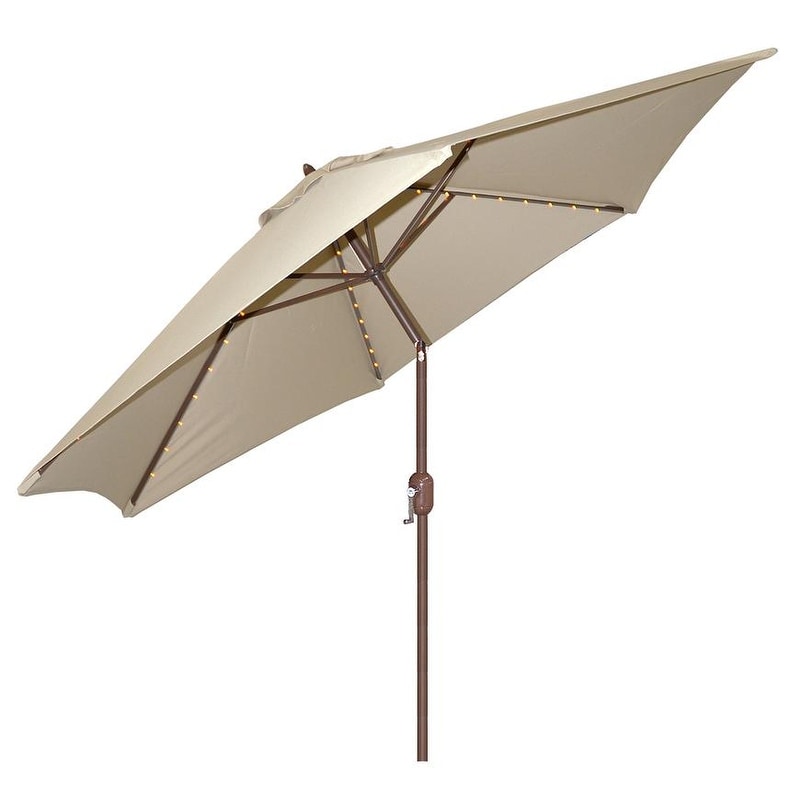 Tropishade 9 Foot Beige Aluminum Bronze Lighted Market Umbrella