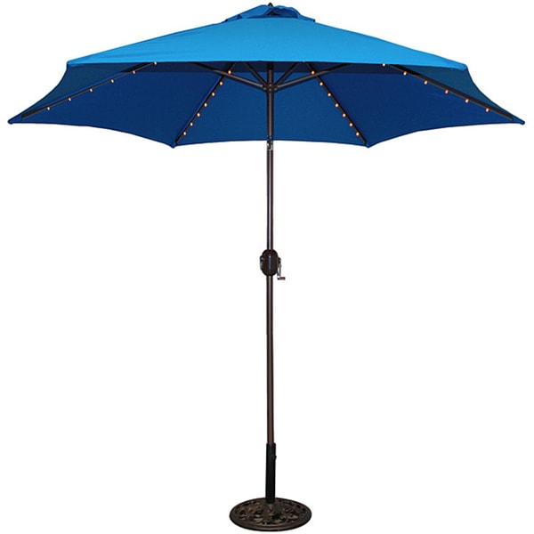 Tropishade 9 Foot Royal Blue Aluminum Bronze Lighted Umbrella