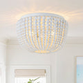 Tropical 2 Light Washed White Drum Wood Beaded Flush Mount 15.0 In
